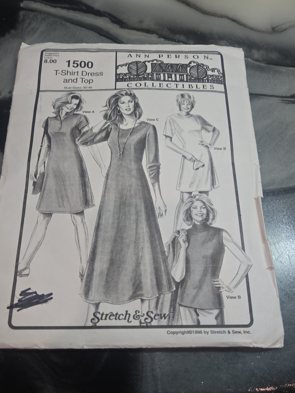 Vintage Stretch & Sew 1500 Sewing Pattern, T-Shirt Dress & Top, Ann Person